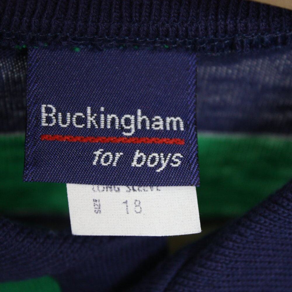 Vintage Buckingham Polo Shirt Boys Size 18 Blue Green Long Sleeve - Picture 3 of 3